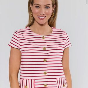 NWT AVARA Pippa Striped Red & White Button-Front Women's Top and Shorts SET!